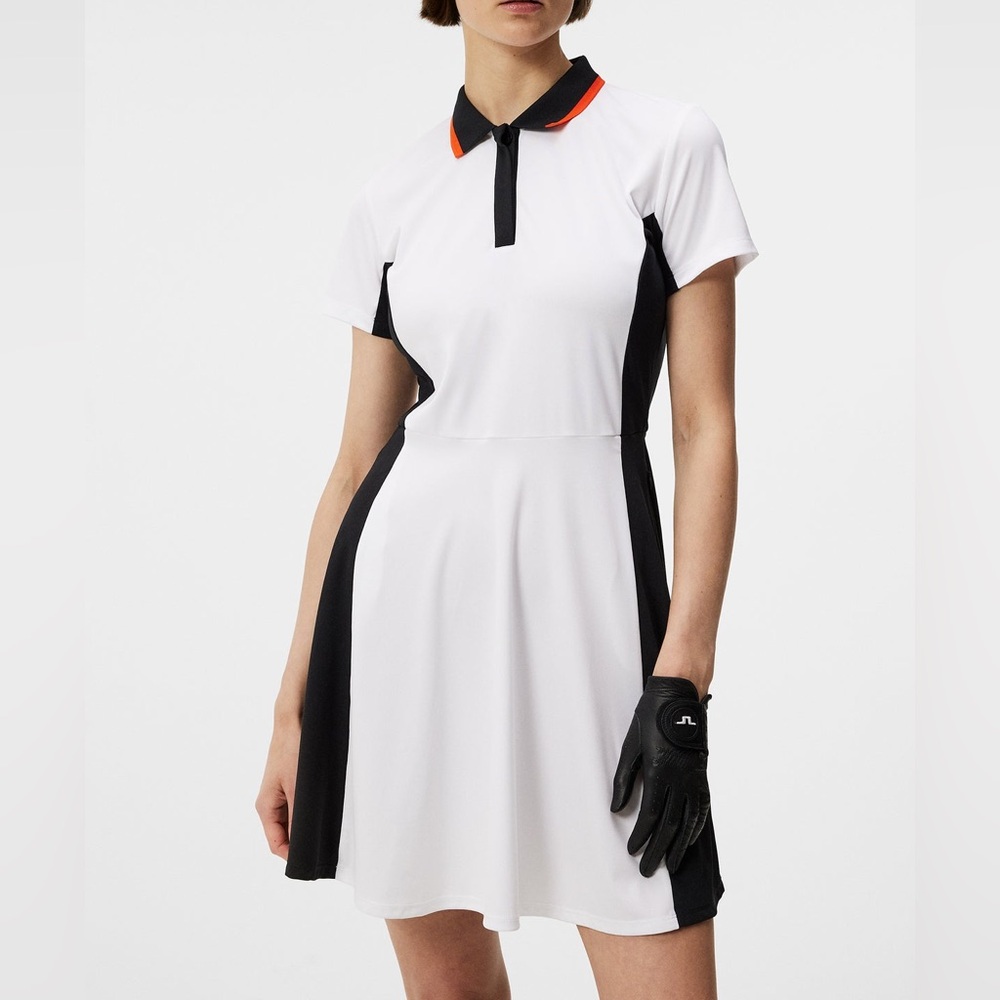 J. Lindeberg Women’s Delores Golf/Tennis Dress - White/Black/Red - Size Medium